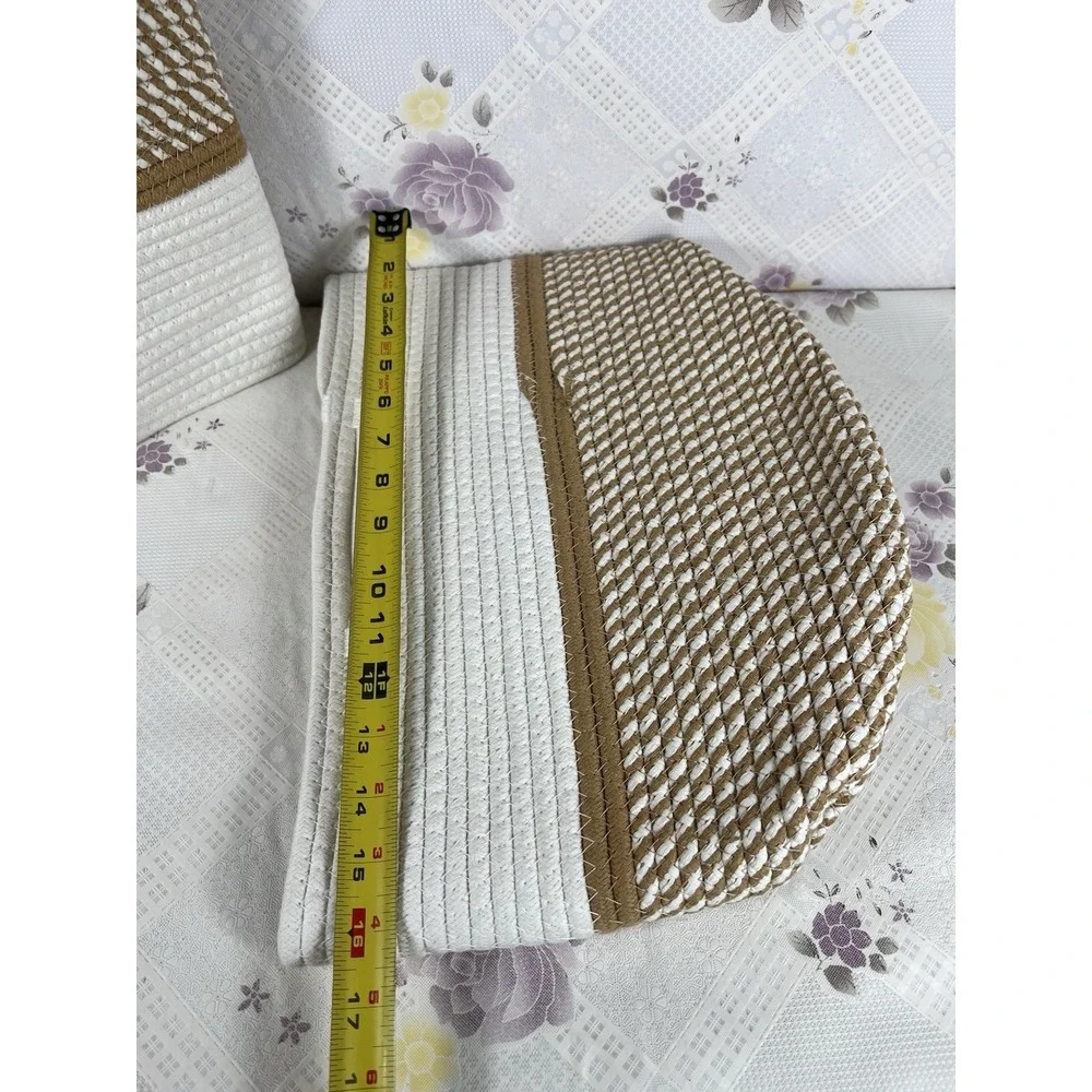 Cotton Rope Storage Basket Bins Round Foldable 3 Pack‎ Beige